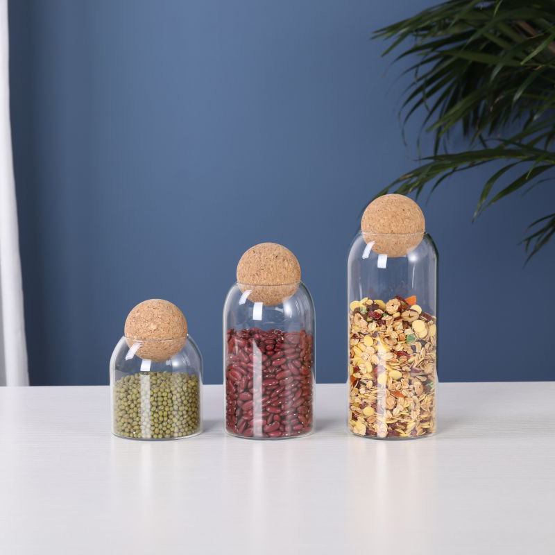 Toples Penyimpanan Kaca Bola Kayu